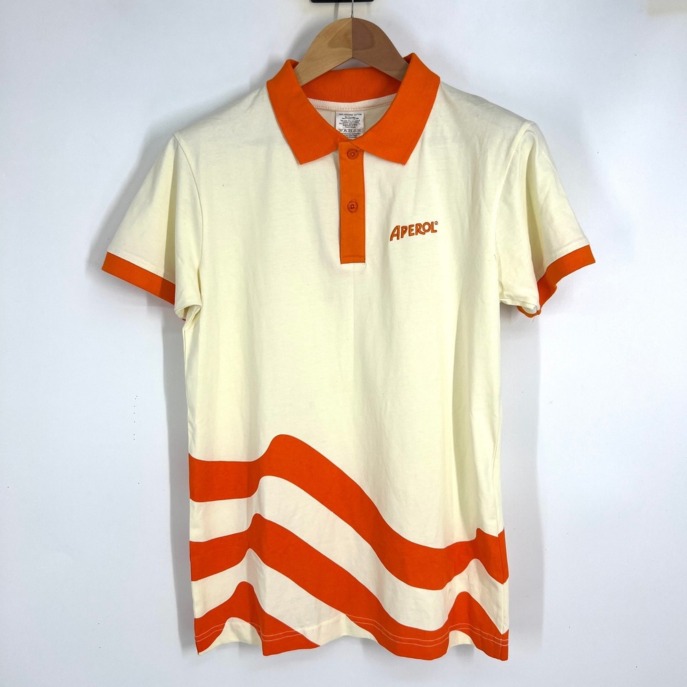 Aperol Spritz Organic Cotton Polo Shirt Cream Orange Graphic Men Size M
